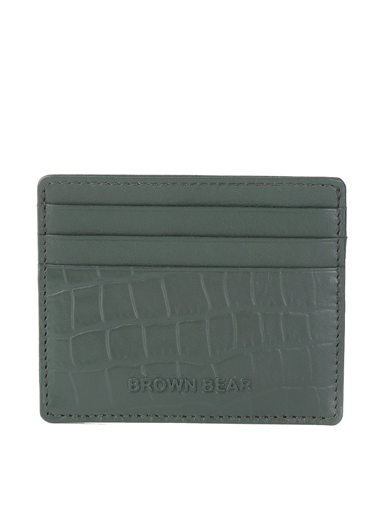 Brown Bear Olive Green Casual Leather Rfid Card Holder for Men