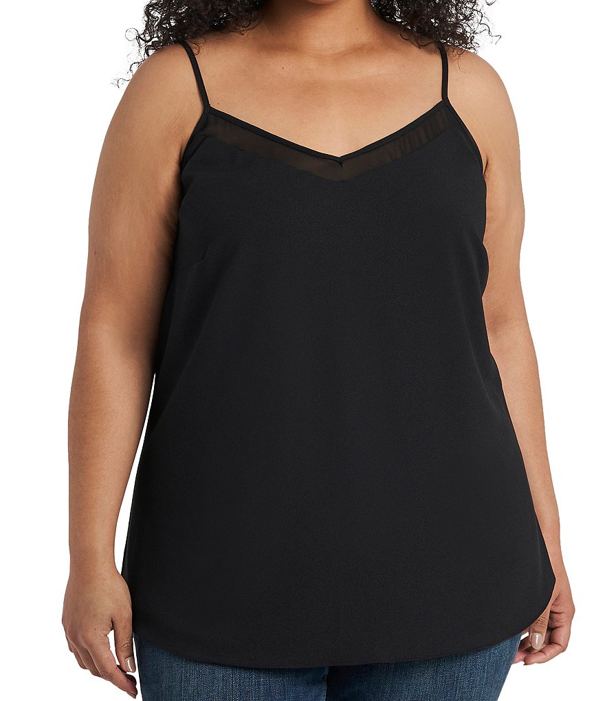 1. STATE Plus Size Sheer Inset Sweetheart Neck Sleeveless Tank