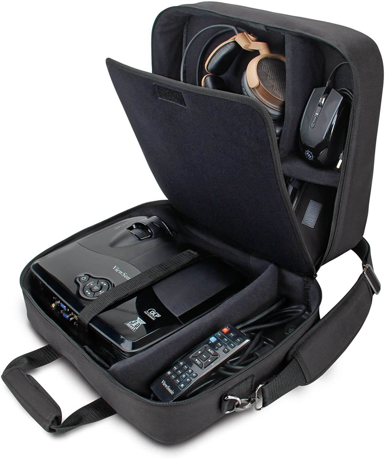 USA GEAR Video Projector Case, Large Carry Case for Projectors - Compatible with DBPOWER, ViewSonic PJD5134, Dr. J HI-04, and More - Scratch-Resistant, Shoulder Strap and Customizable Dividers (Black)