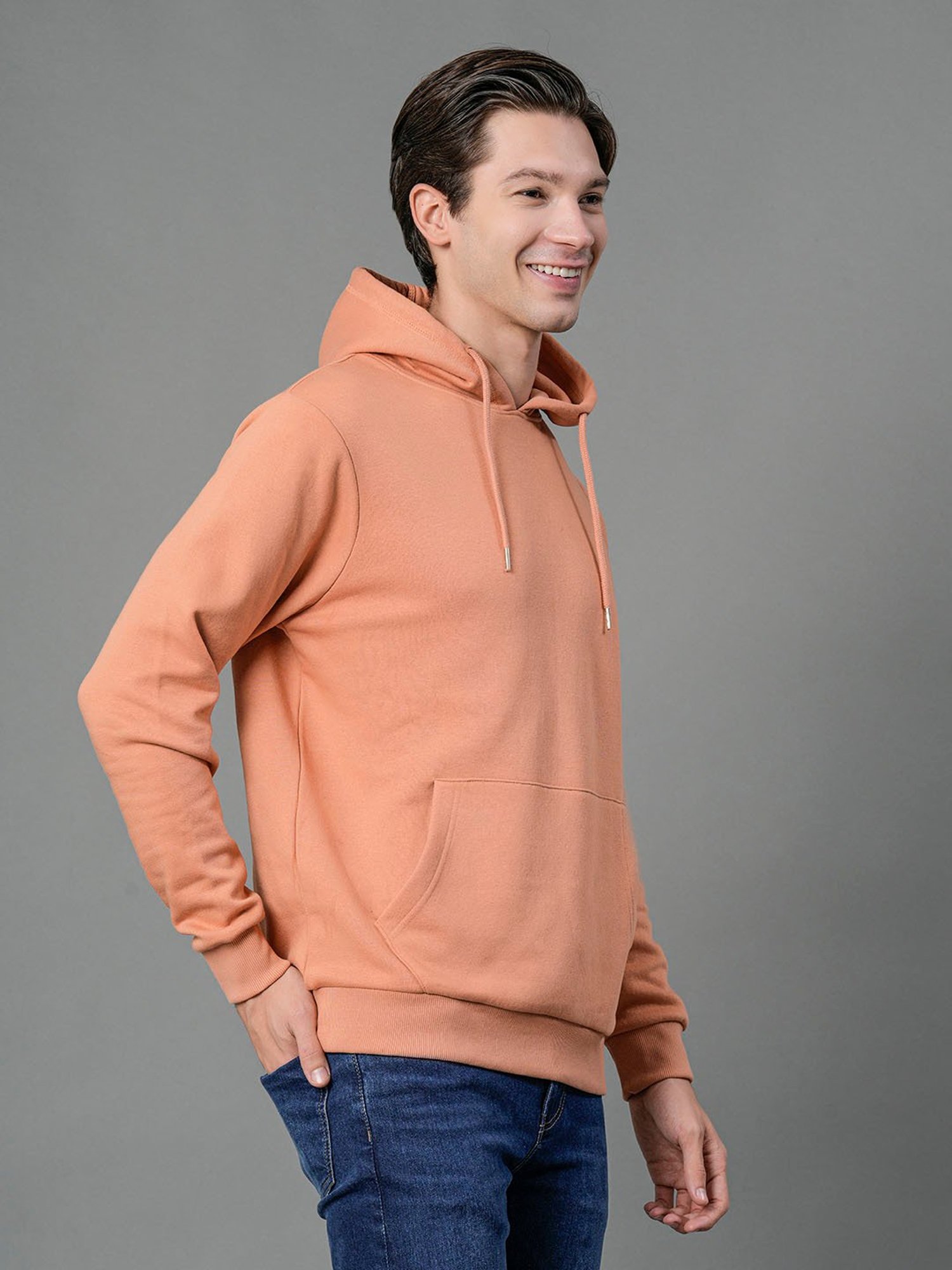 Red Tape Light Orange Regular Fit Hooded Sweatshirt