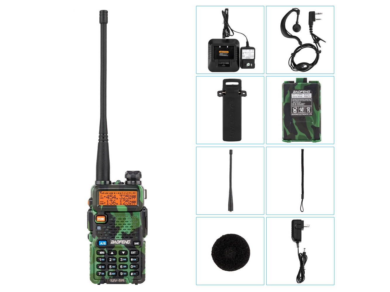BAOFENG 1.5" LCD 5W 136~174MHz / 400~520MHz Dual Band Walkie Talkie with 1-LED Flashlight Camouflage Color