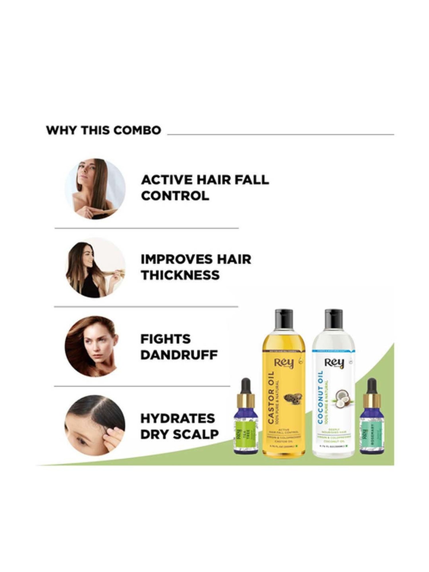 Rey Naturals Castor Oil, Coconut Oil, Tea Tree Oil & Rosemary Oil