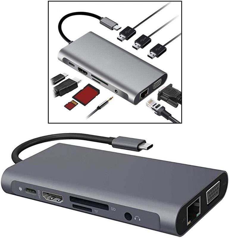 MagiDeal USB C Hub Adapter - 10 in 1 Portable Dongle with 4K HDMI Output, 3 USB 3.0 Ports, SD/TF Card Reader Compatible for MacBook Pro, More Type C Devices