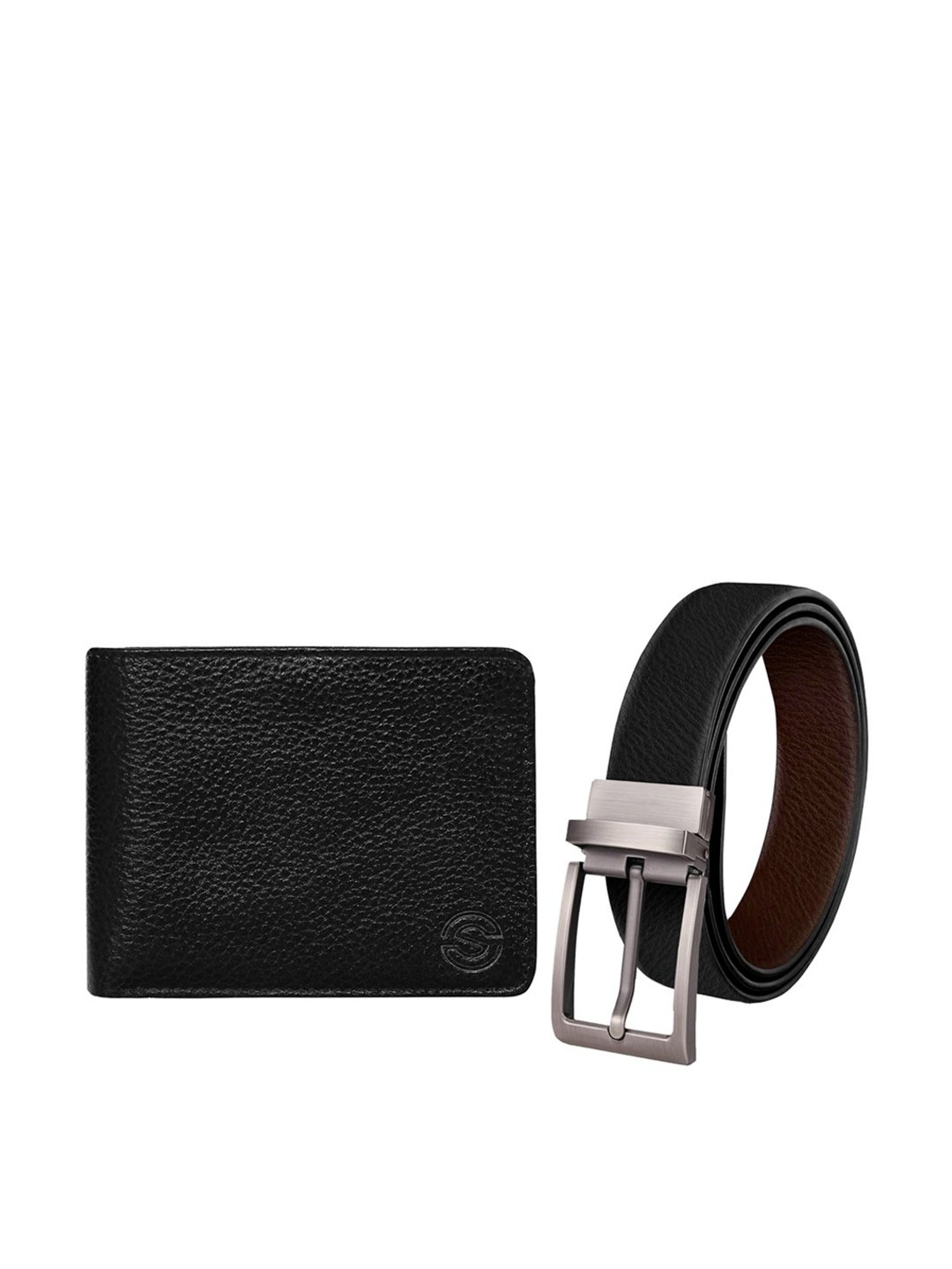SCHARF Black Leather Reversible Belt With Wallet for Men