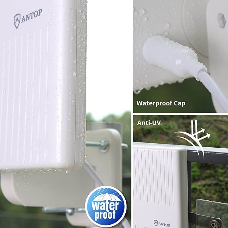 Outdoor Amplified HDTV Antenna 360&deg; Omnidirectional TV Antenna 65 Miles with Amplifier Signal Booster Support HD 4K 1080P UHF VHF Freeview for IndoorOutdoorRVAttic UseSupport 2 TVs