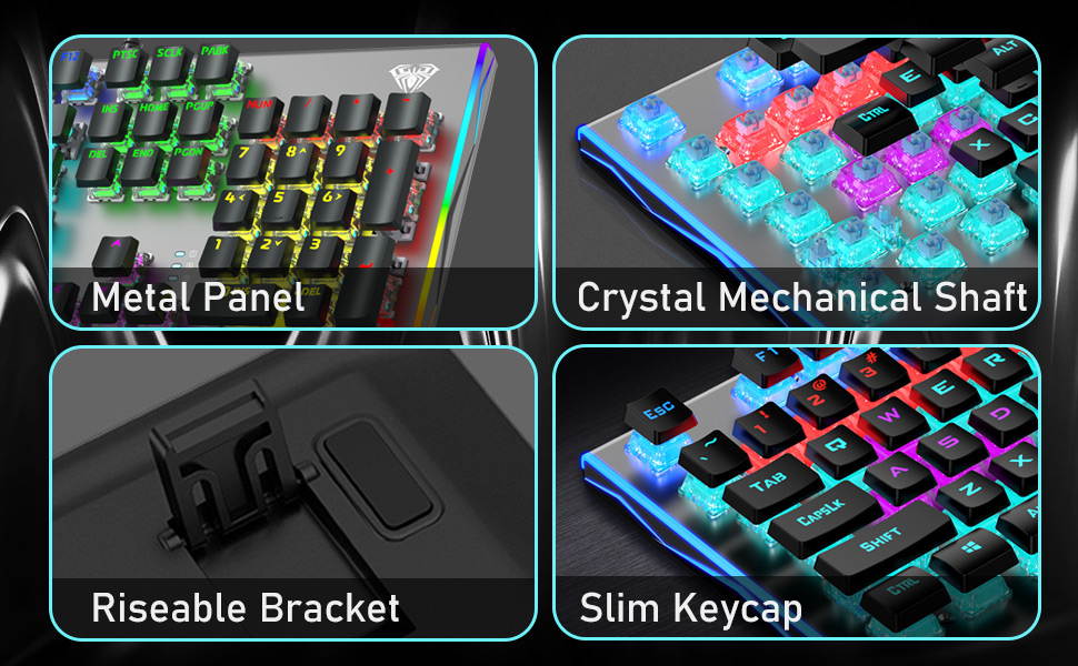 AULA F2099 RGB Mechanical Gaming Keyboard, with Media Keys, Rainbow Backlight, Slim Keycaps, Metal Panel, 104-Keys Anti-Ghosting Wired PC Gaming Keyboards for Laptop, Desktop Computer