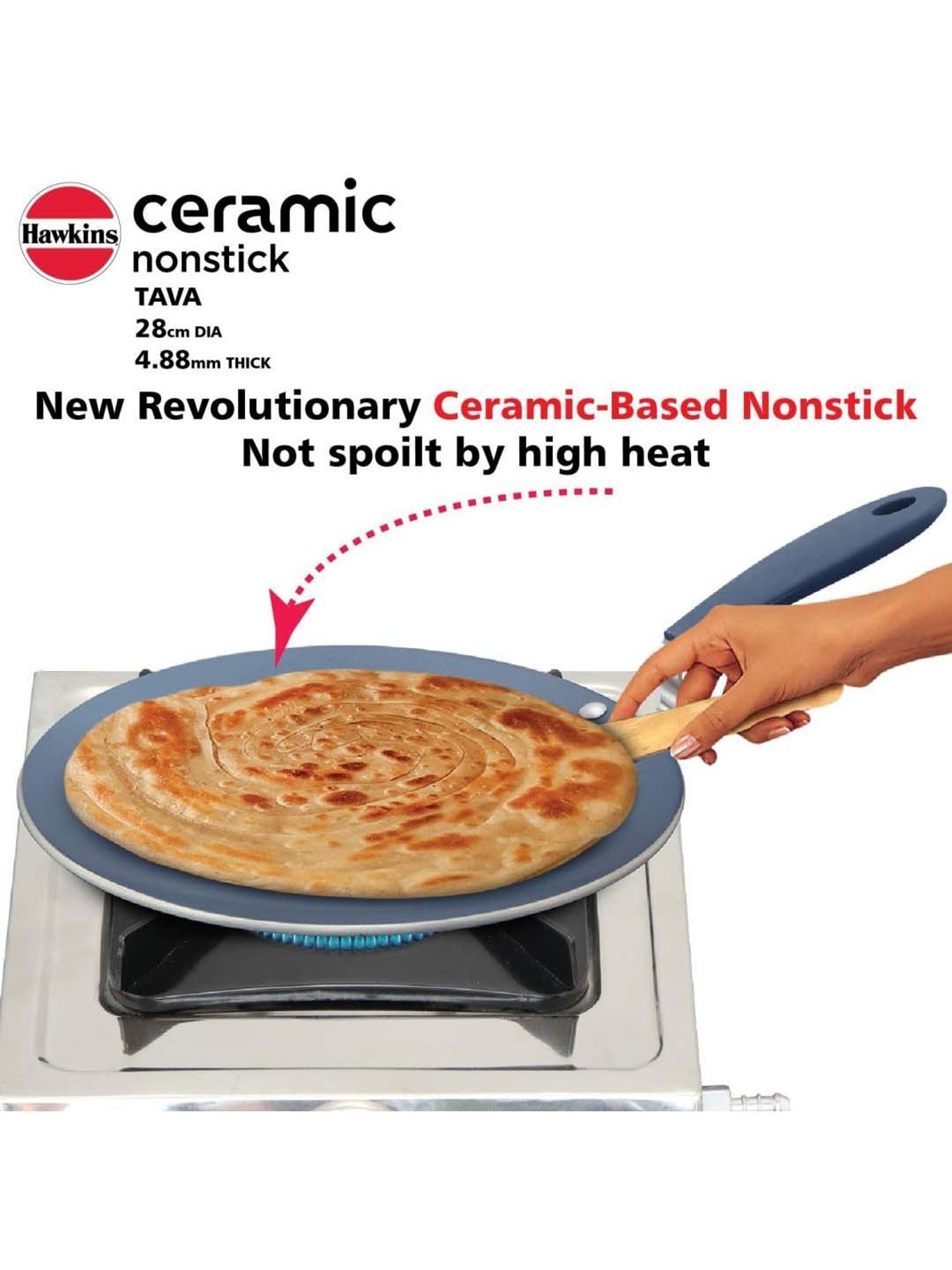 Hawkins Black Ceramic 28 cm Induction Paratha Granite Griddle Tawa (Ict28)