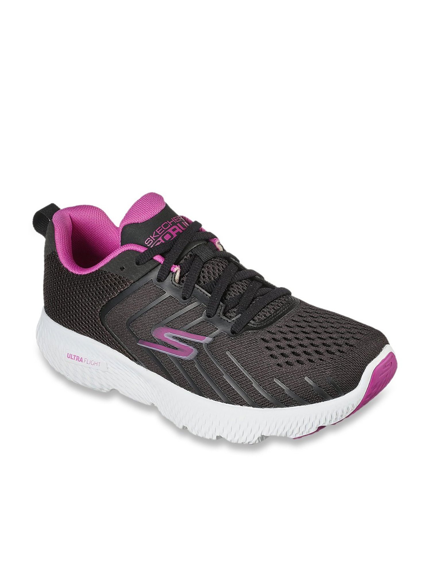 Skechers Women's POWER - FLEETZ Black Purple Sports Lace Up Shoe