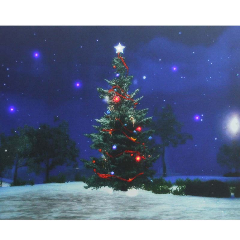 Northlight LED Lighted Decorated Christmas Tree at Night with Stars Canvas Wall Art 15.75" x 19.5"