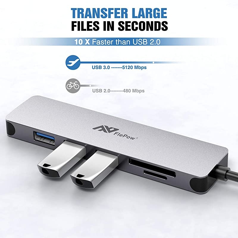 C Hub Multiport Adapter - 7 in 1 Portable Space Aluminum Dongle with 4K HDMI Output, 3 3.0 Ports, SD/Micro SD Card Reader Compatible for MacBook Pro, XPS More Type C Devices