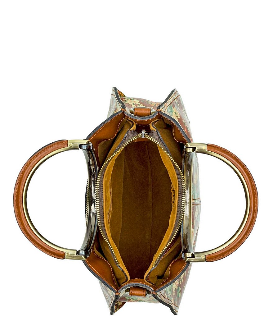 Patricia Nash Vintage Botanical Collection Aria Leather Ring Handles Floral Satchel Bag