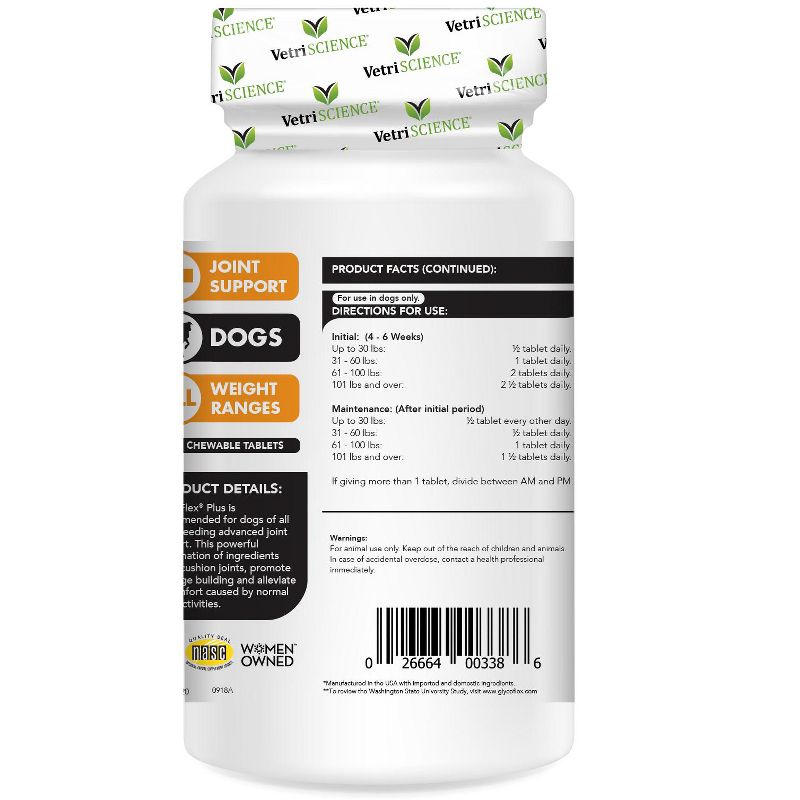 Vetriscience Laboratories GlycoFlex Plus Joint Support Dog Tablets, 120 ct