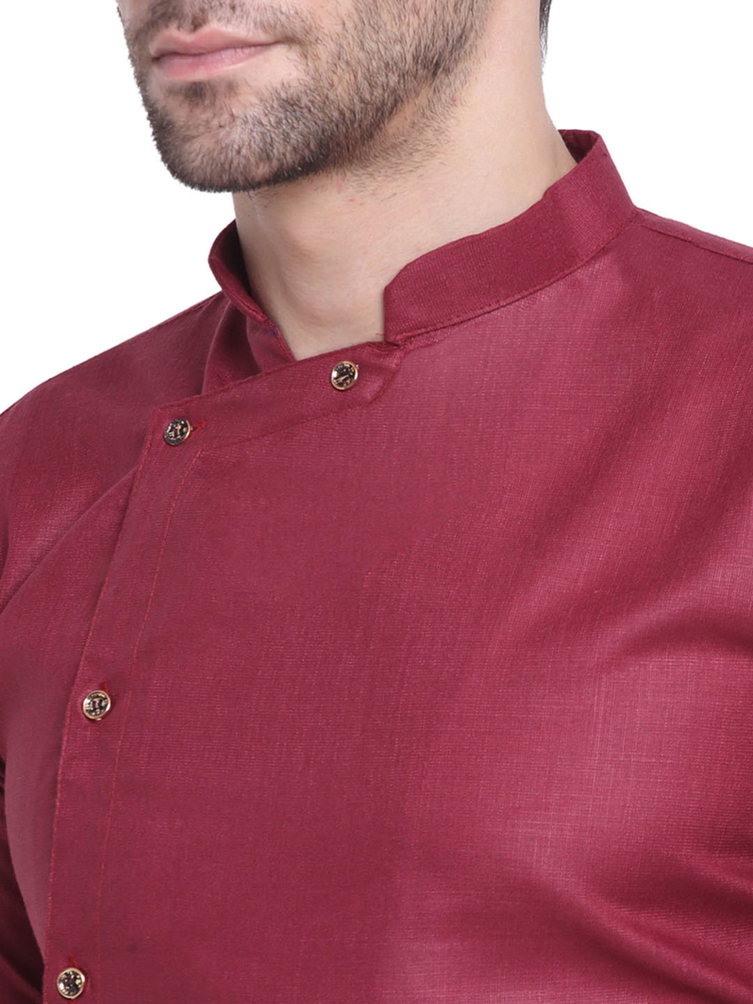 Benstoke Maroon & White Regular Fit Asymmetric Kurta & Pyjamas Set