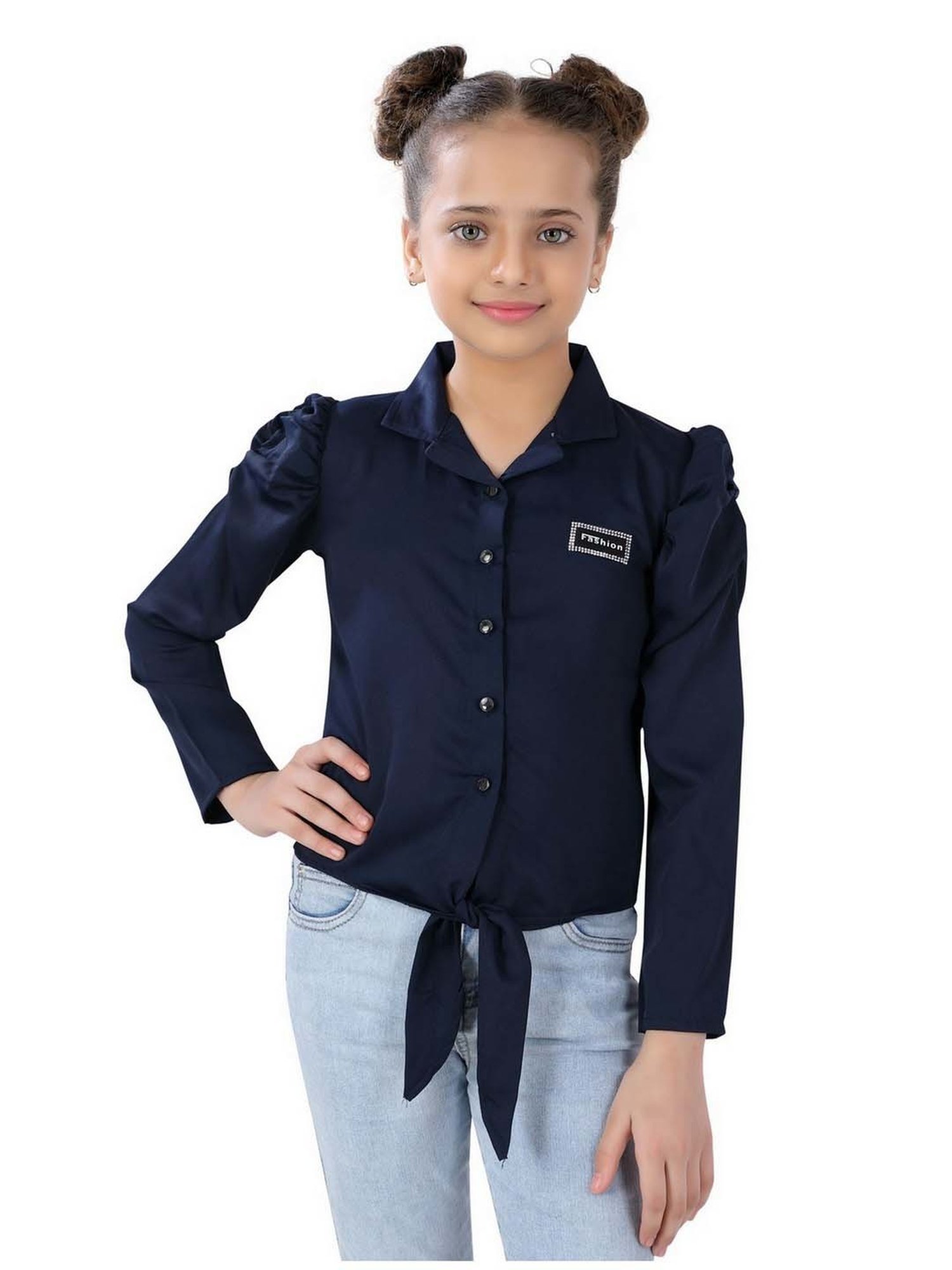 poplins Kids Blue Cotton Regular Fit Full Sleeves Top