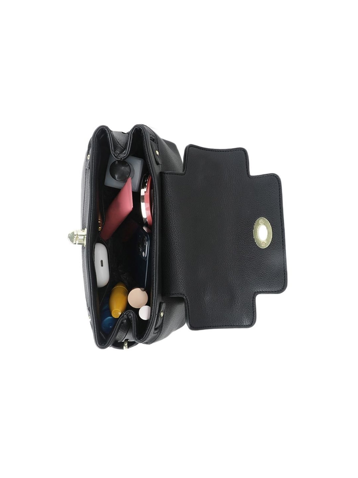 Tyra Lillian Black Solid Faux Leather Satchel Handbag