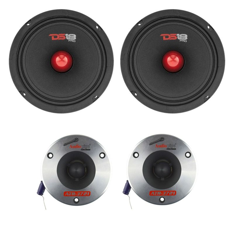 DS18 Pro GM 6.5" 480 Watt Mid Range Car and Truck Door Loudspeaker with Audiopipe ATR-3721 3.75" 350 Watt Titanium Car Audio Bullet Tweeter, Pair