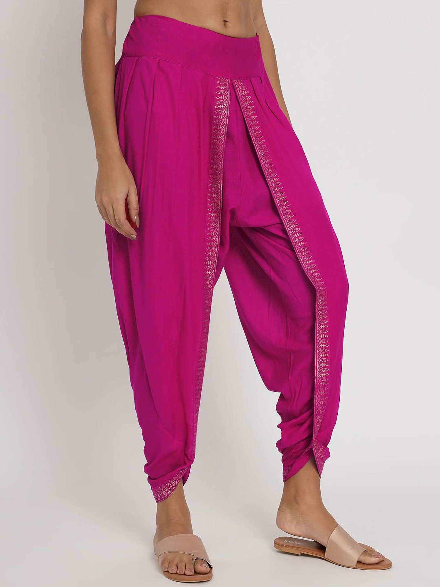 9rasa Fuchsia Hand Block Print Dhoti Pants