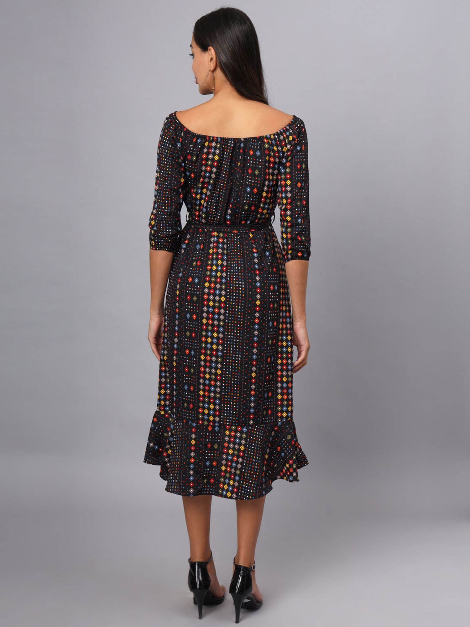 BRINNS Jet Black Printed Midi Dress