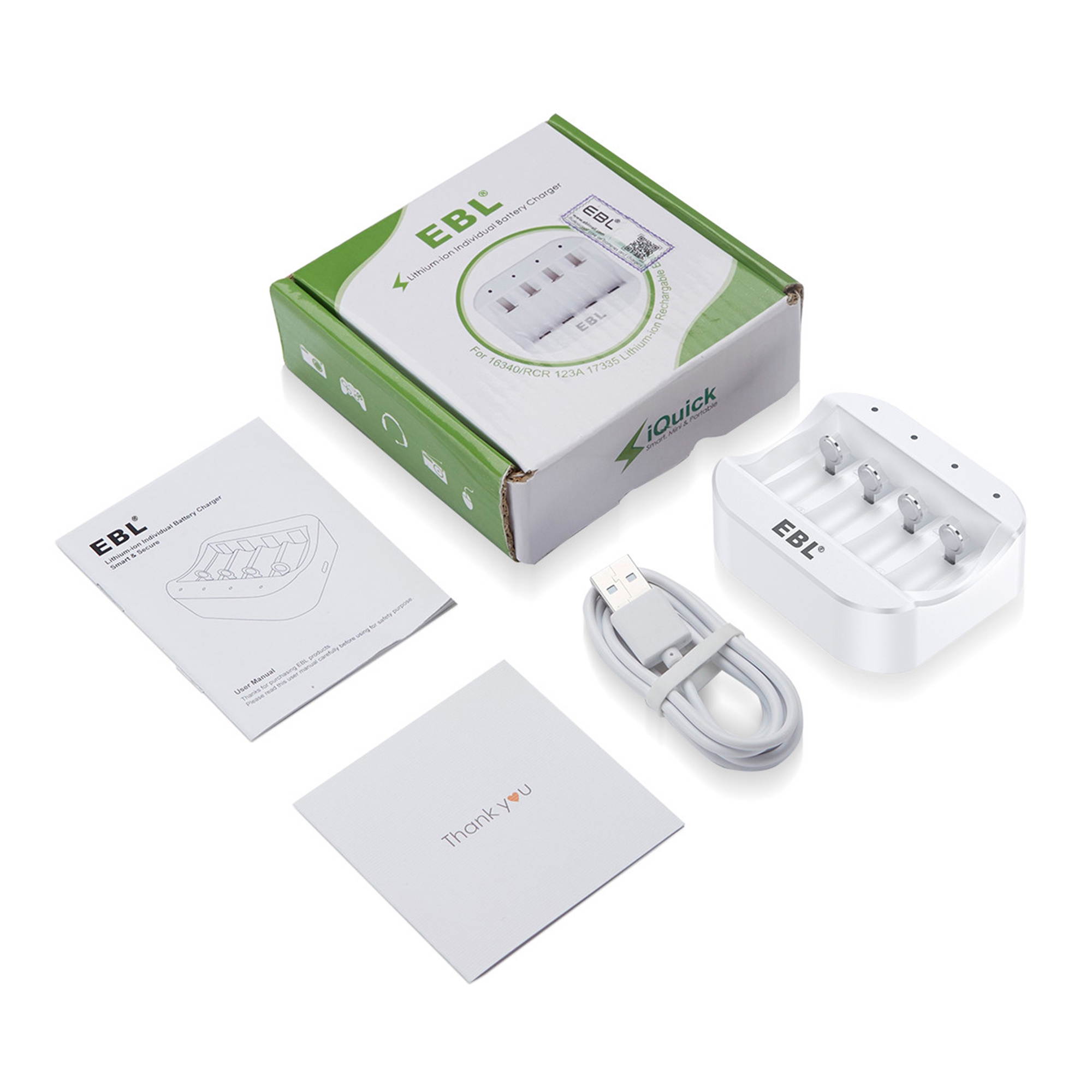 EBL 8 Pcs 16340 3.7V RCR123A Batteries + Smart 4 Slots Battery Charger for 16340 RCR123A Li-ion Rechargeable Batteries