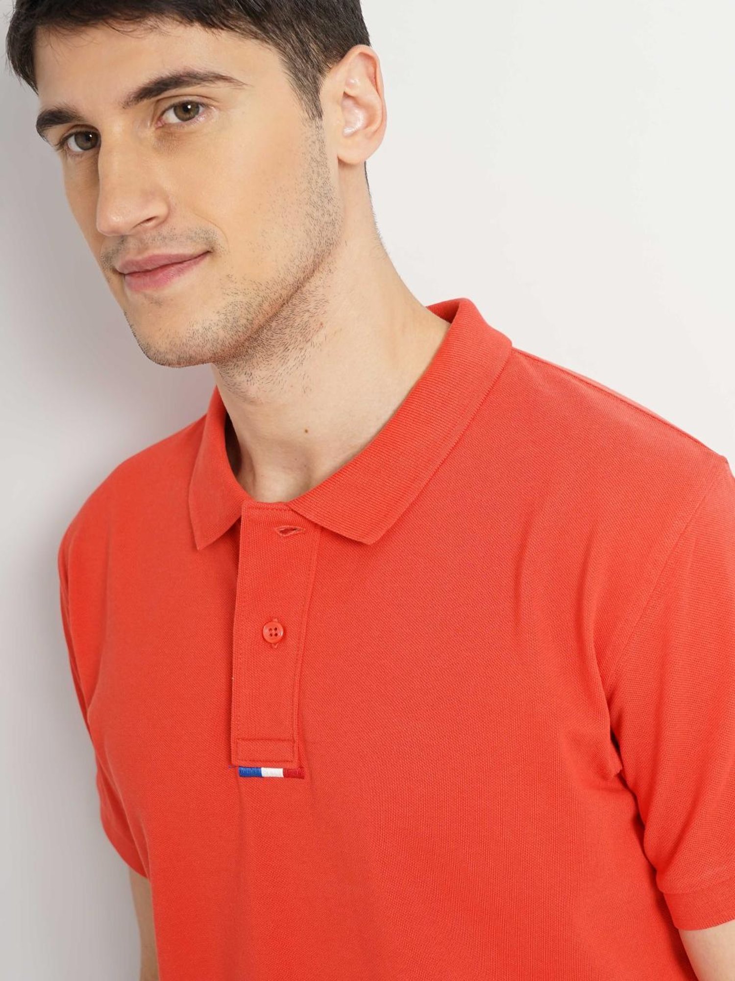 Celio Orange Cotton Regular Fit Polo T-Shirt