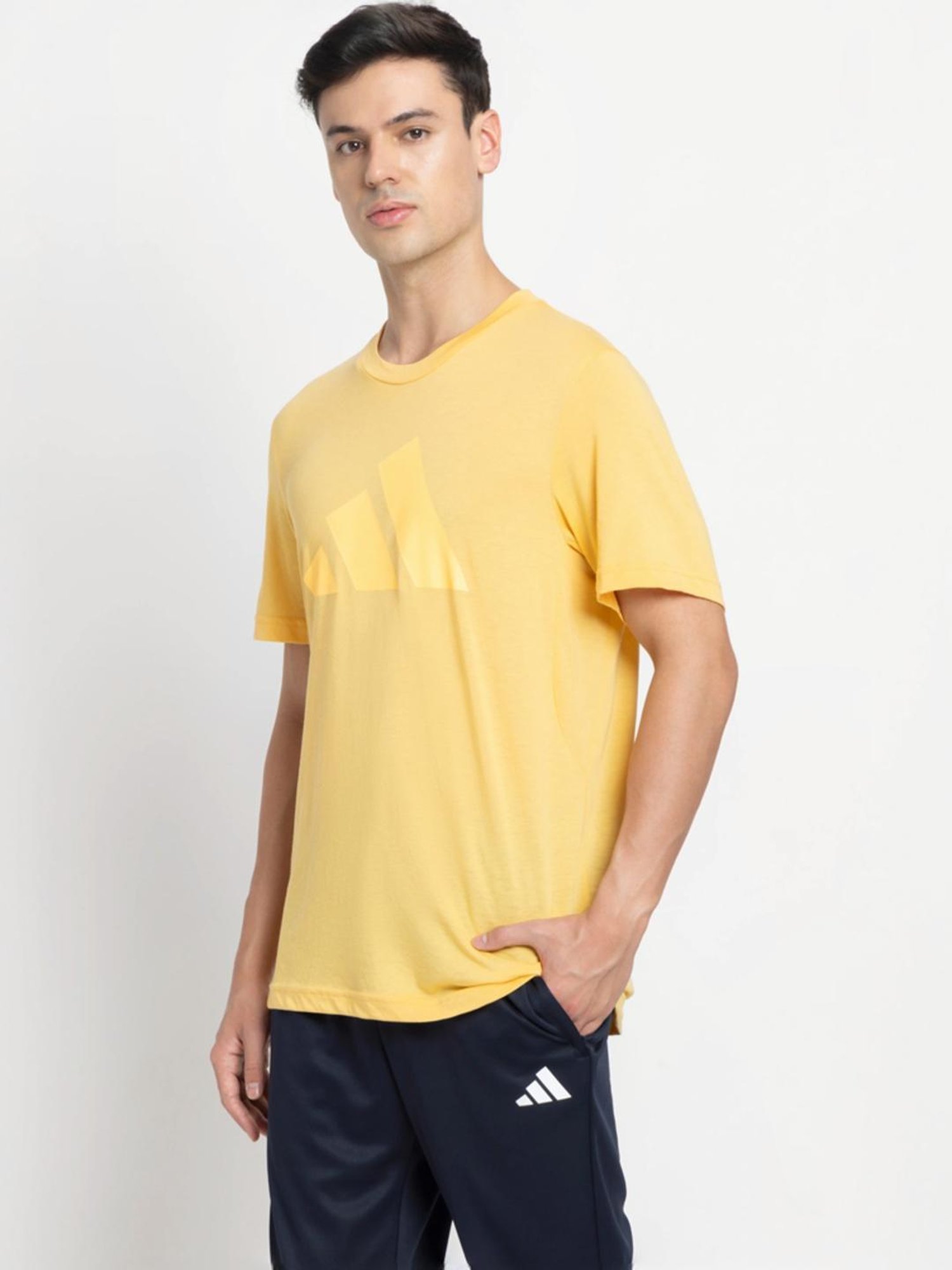 Adidas Orange Regular Fit Logo Printed T-Shirt