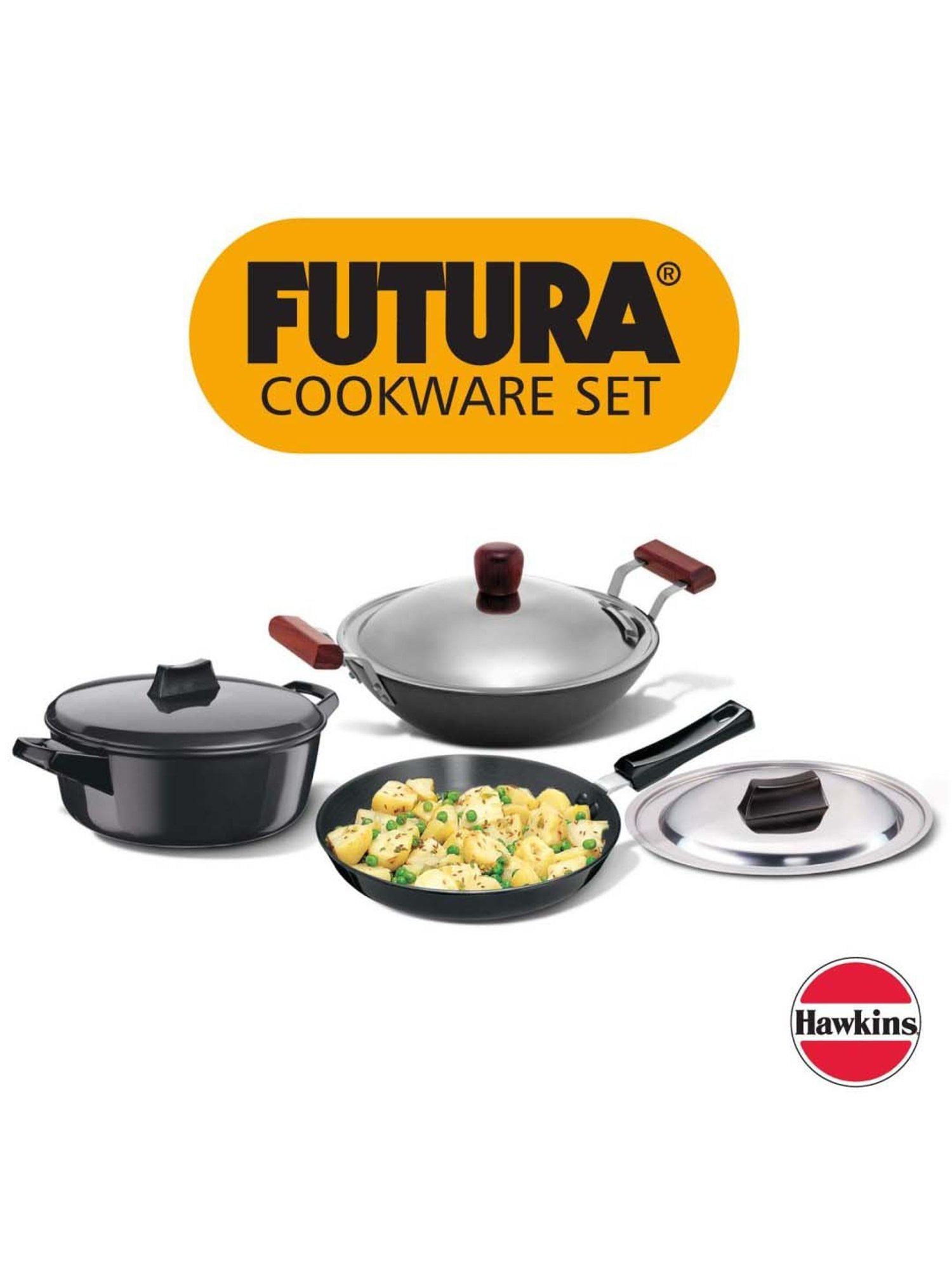 Hawkins Futura Black Aluminium 3 Piece Cookware Set