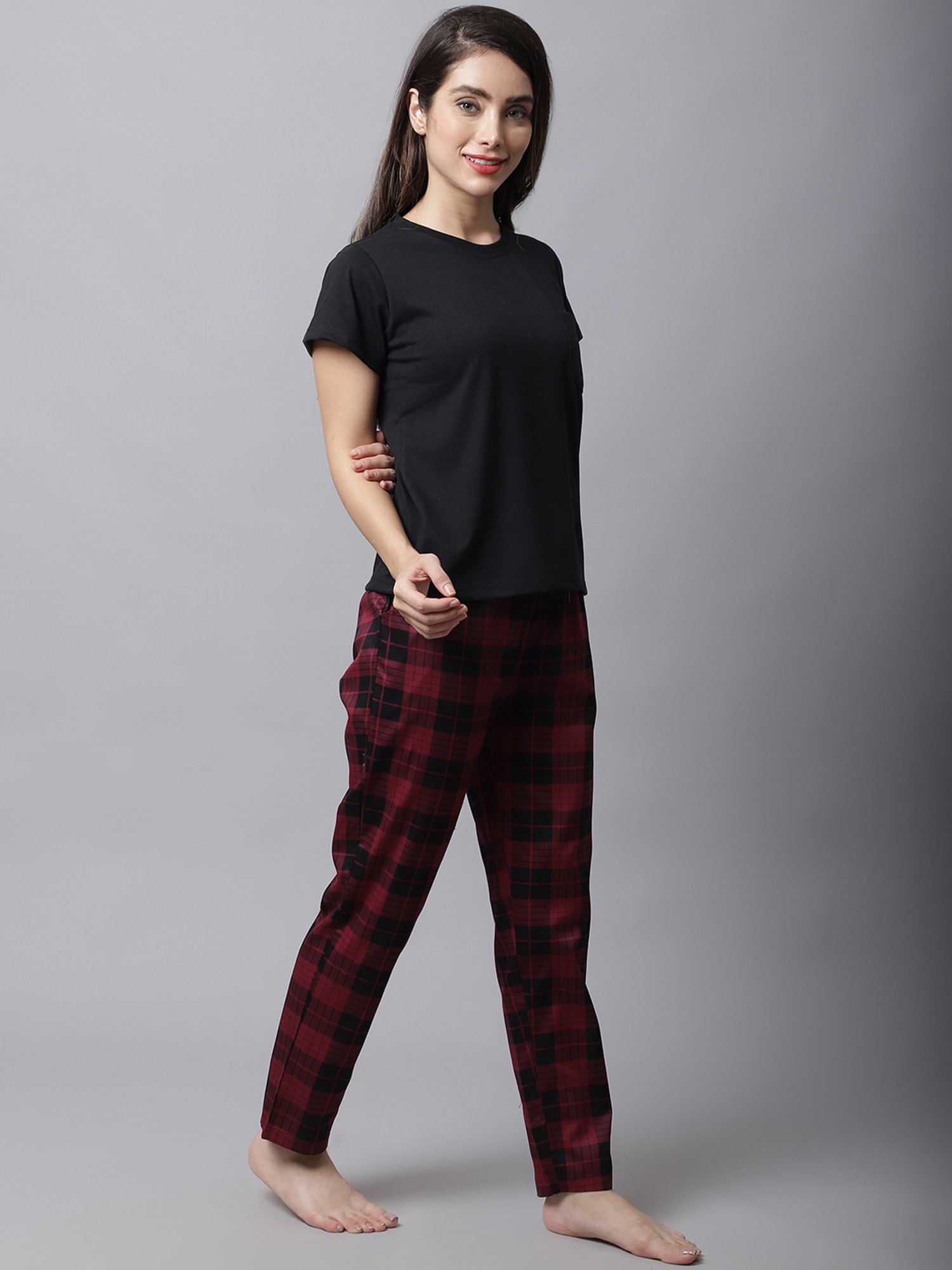 Boston Club Black & Maroon Cotton Printed Top Pyjama Set