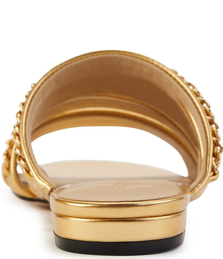 KARL LAGERFELD PARIS Caliana Metallic Leather Chain Detail Flat Sandals