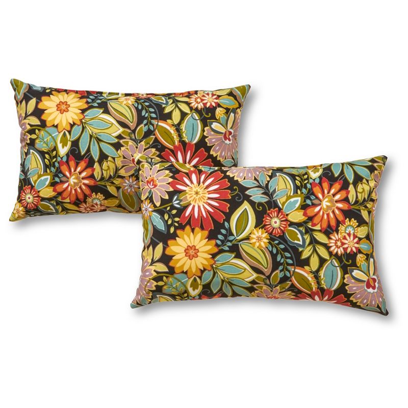 Set of 2 Jungle Floral Outdoor Rectangle Throw Pillows - Kensington Garden