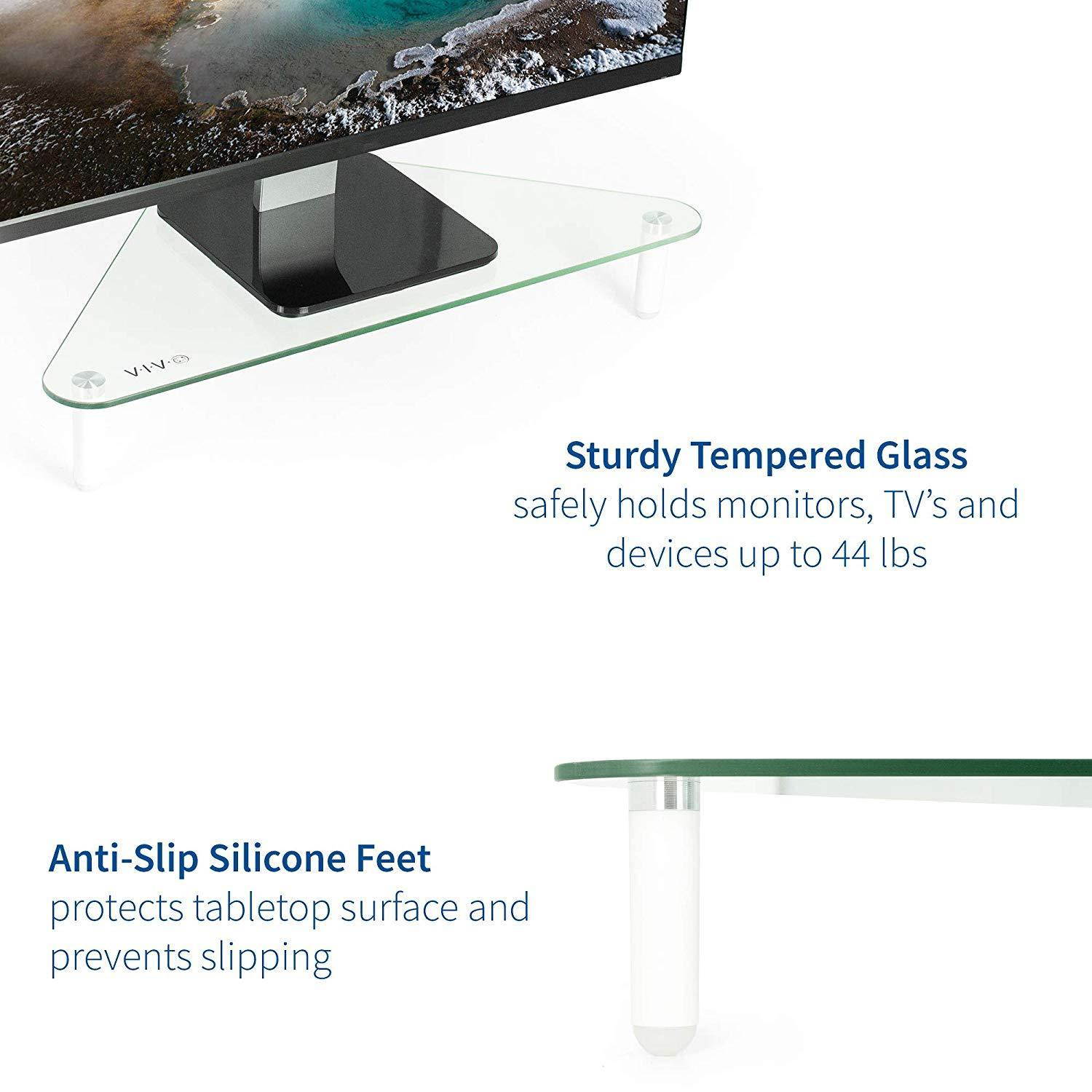 VIVO Glass Ergonomic Tabletop Riser | Triangle Desktop Corner Stand for Computer Monitor & Laptop (STAND-V000Q)