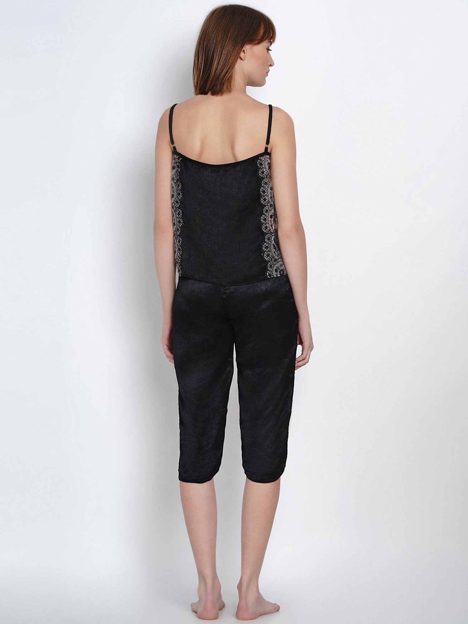 Erotissch Black Lace Work Top Capris Set