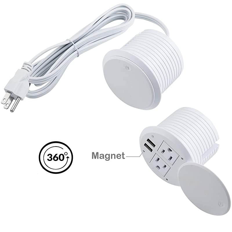 inch Power Grommet with Cover Desktop USB Grommet 4A Port Desk Furniture ETL Listed Recessed Power Grommet with 2 AC Outlets 69ft Cord