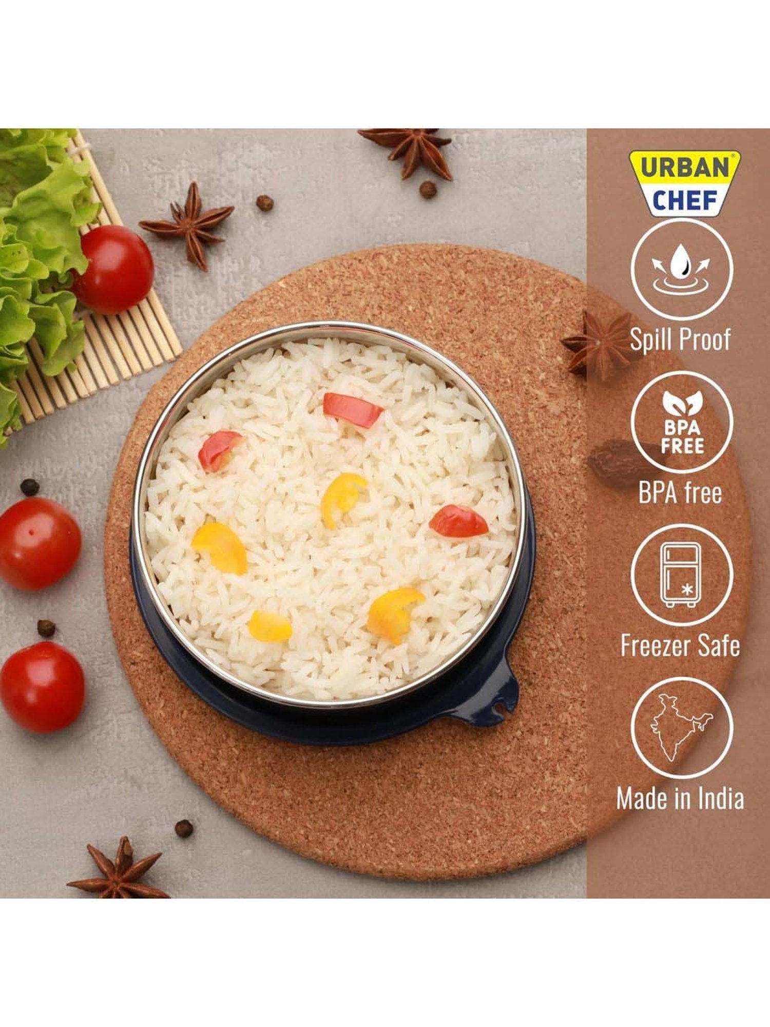 Urban Chef Blue Stainless Steel Essential Lunch Box Containers - Set of 2