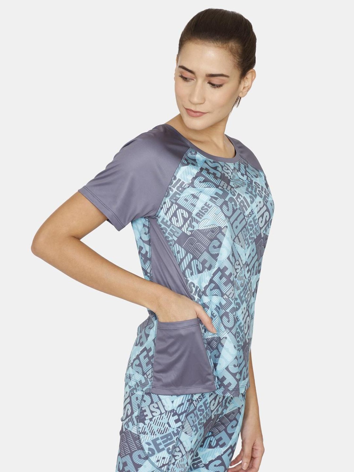 Zelocity by Zivame Light Blue Printed Sports T-shirt