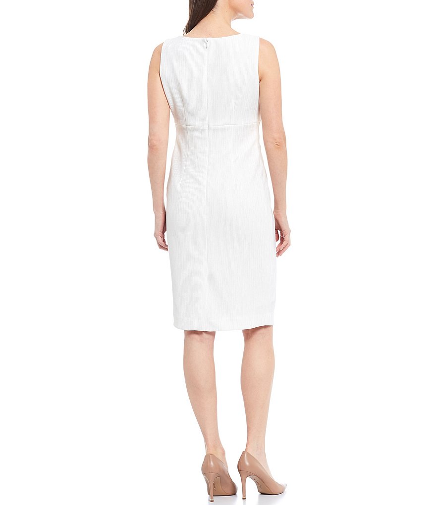 Kasper Sleeveless Jewel Neck Ribbed Foil Knit Sheath Dress