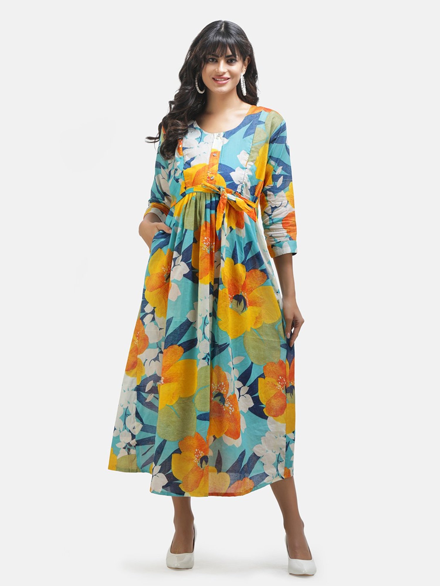KOI SLEEPWEAR Multicolor Floral Print Maternity Midi Dress
