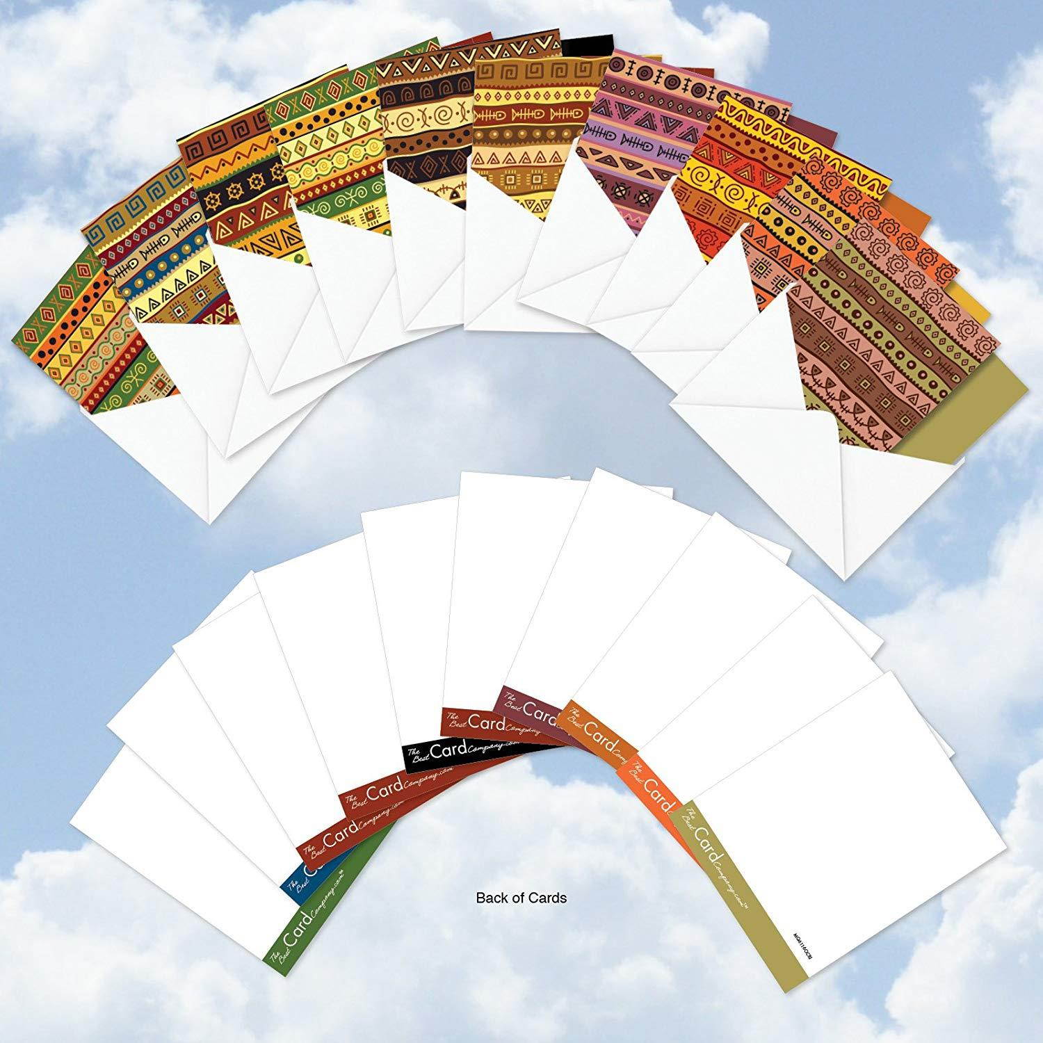 AMQ6116OCB-B1x10 African Motifs: 10 Assorted Set of Blank New 'Square-Top' Greeting Cards Featuring Authentic Images of Batik Designed Cloth, with Envelopes Size: (1 Each of 10 Designs Size: 4" x 5")