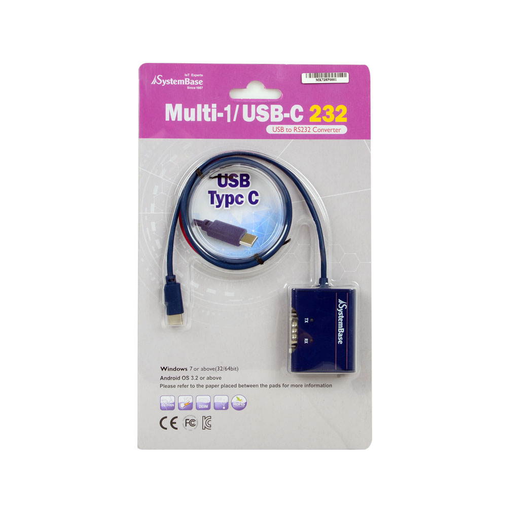 SystemBase - 1Port USB Type C to Serial Converter RS232, Male Connector (Multi-1/USB-C RS232)