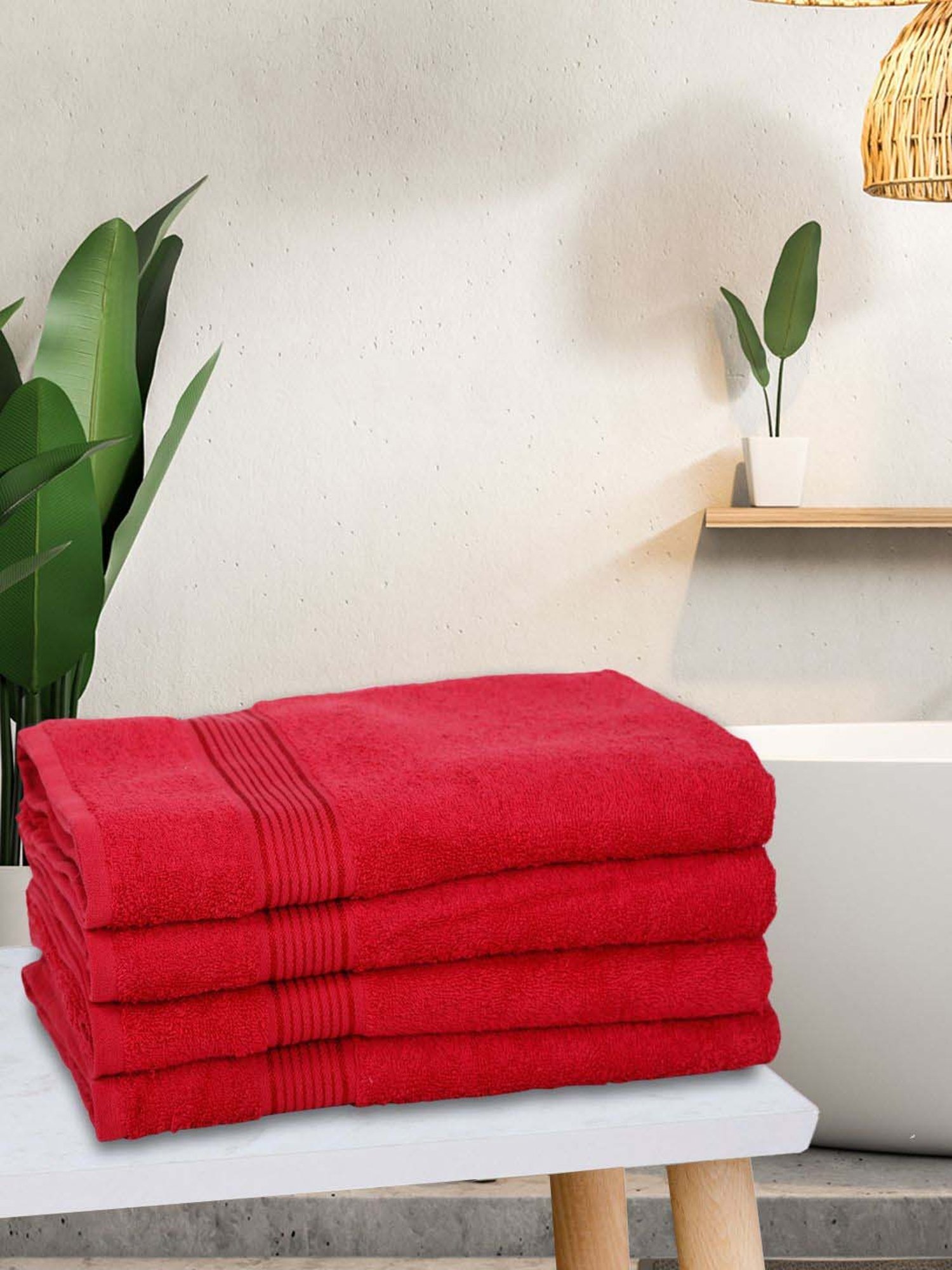 LORENA 100% Cotton Super-Soft Terry Towels -4pc Bath Towel (d`ross) solid-red