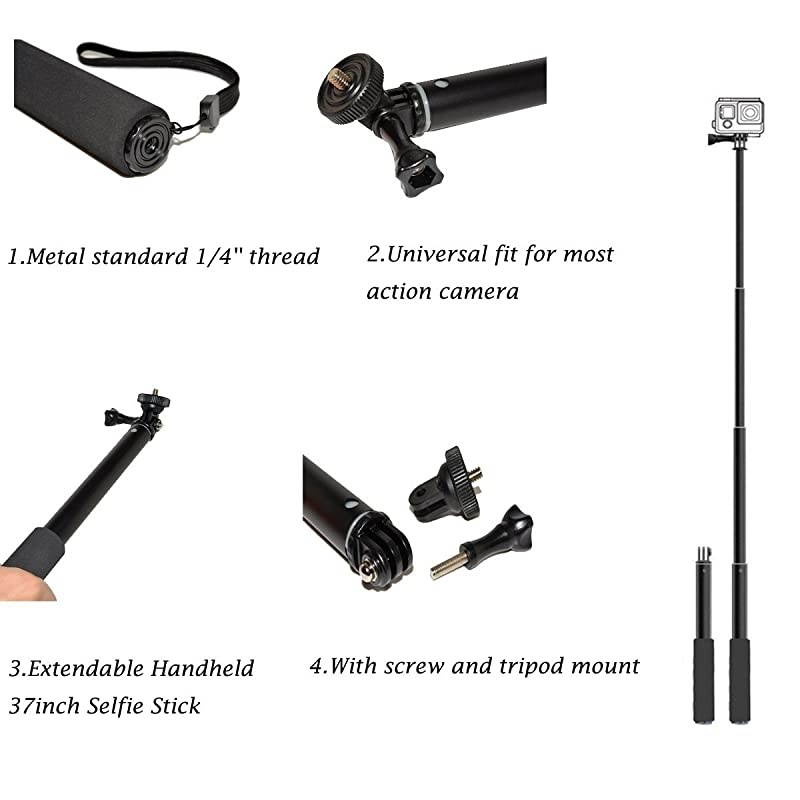 37inch Waterproof Action Camera Selfie Stick+Universal Mini Tripod Stand Compatible with Gopro Hero 765AKASO EK7000 Brave 4APEMANCrosstourCamparkTenkerCooau Action Camera