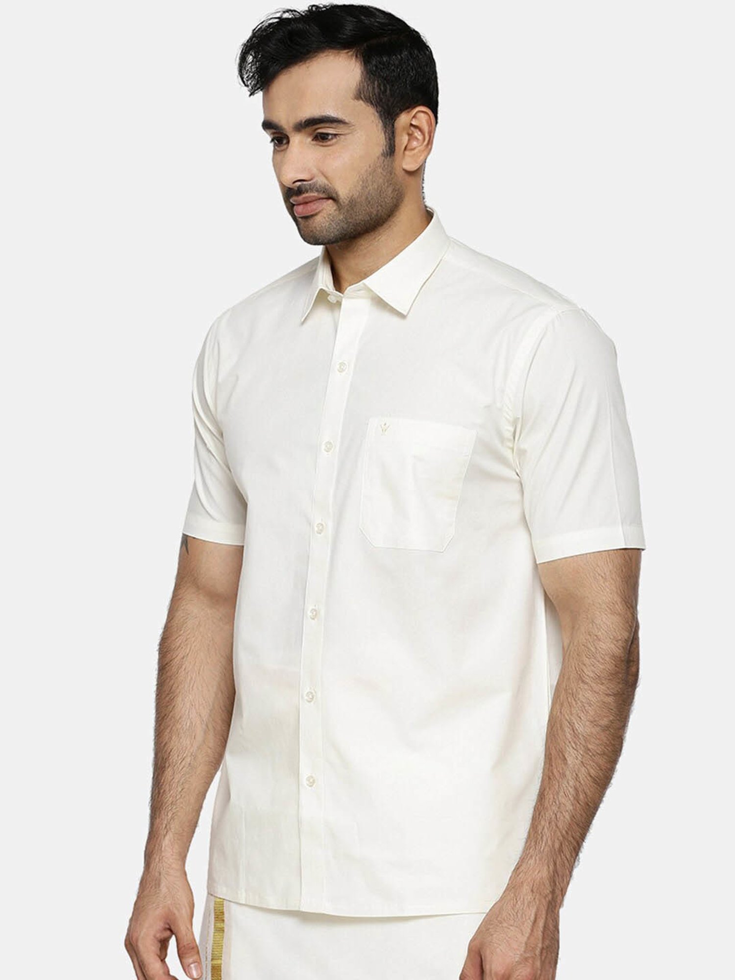 Ramraj Cream Cotton Regular Fit Shirt
