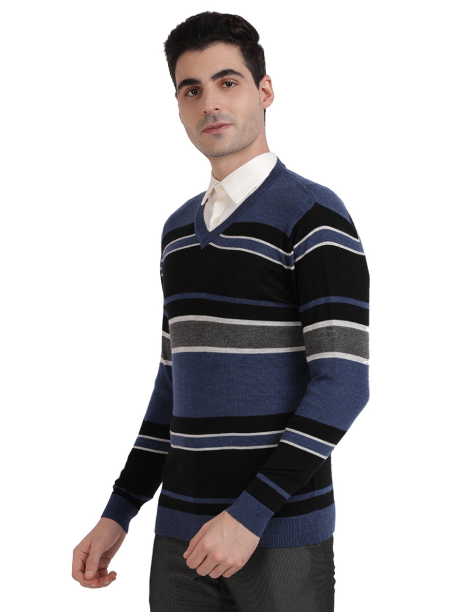 Colorplus Multi Cotton Tailored Fit Striped Sweaters
