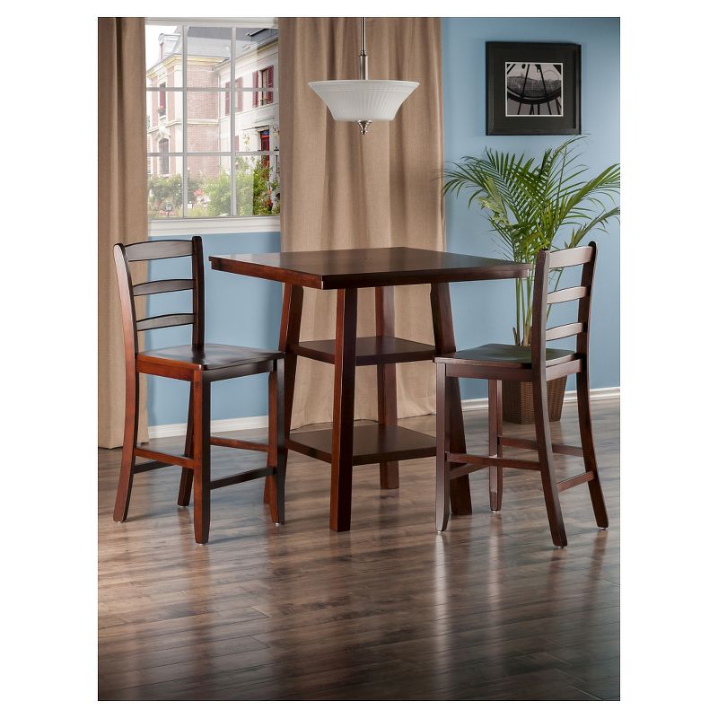 3pc Orlando with 2 Shelves Counter Height Dining Set Wood/Walnut - Winsome