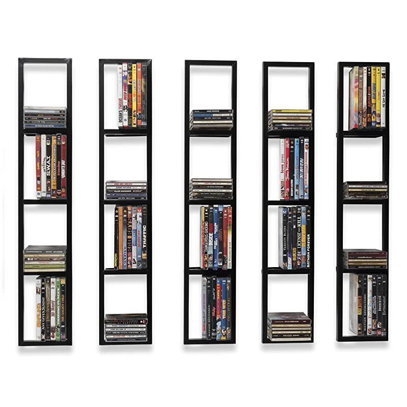 Have Space Wall Mount 34 Inch Media Storage Rack CD DVD Organizer Metal Floating Shelf Set of 5 Black