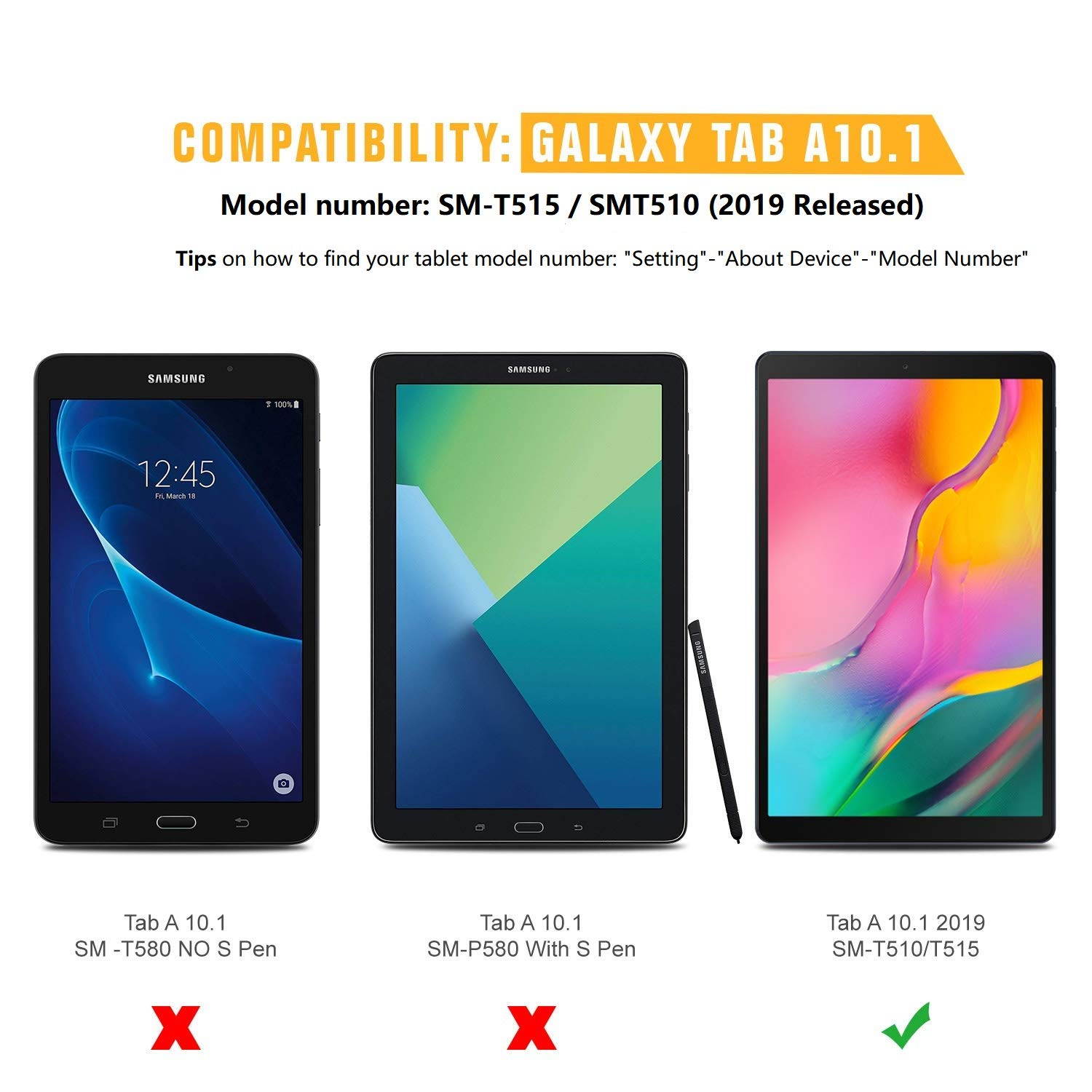 SPARIN [2-Pack] Screen Protector for Galaxy Tab A 10.1 2019, 9H Hardness Tempered Glass for Samsung Galaxy Tab A 10.1 2019 SM-T515/T510 [Bubble Free] [High Definition] [Scratch Proof]