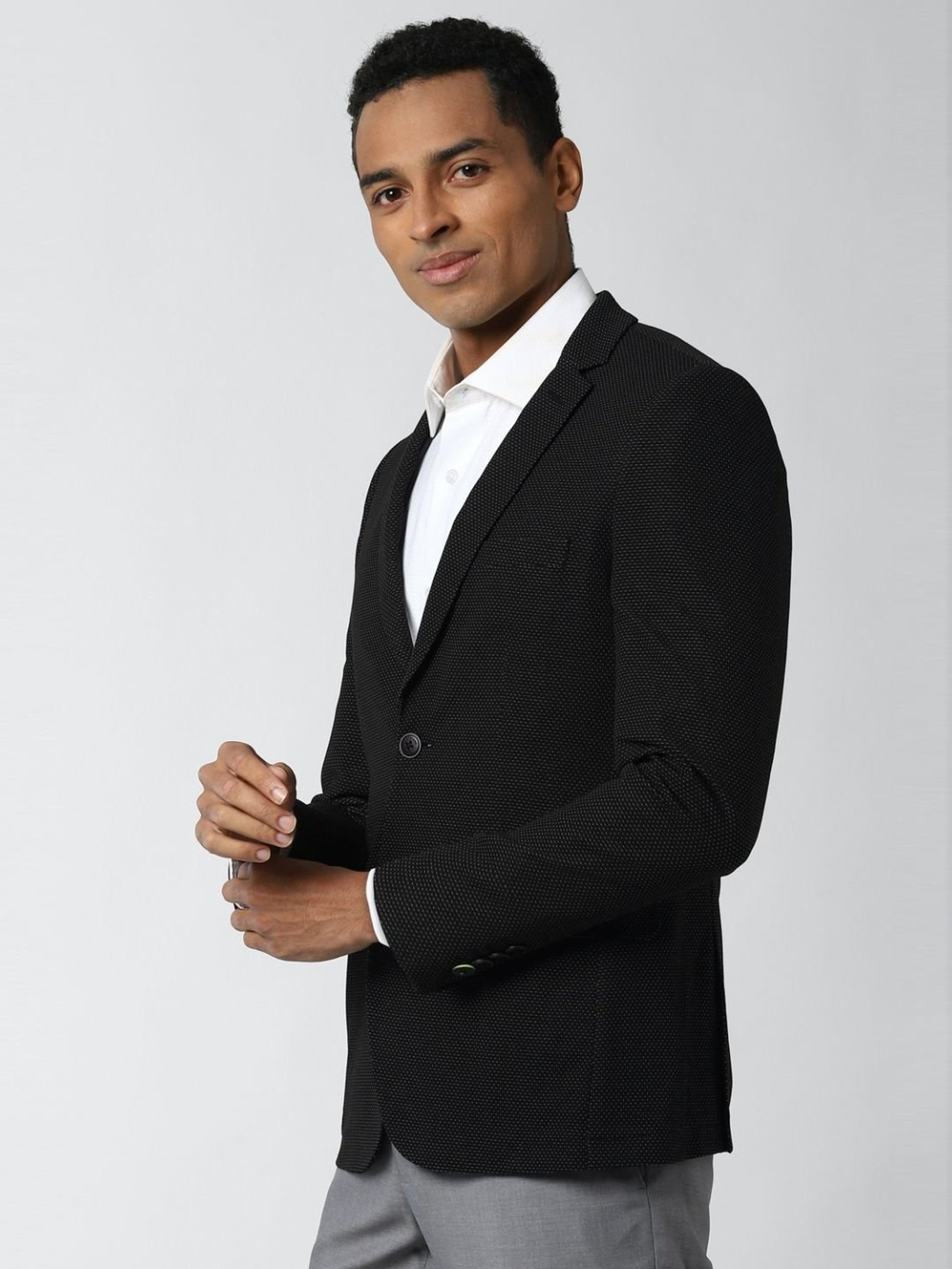 Peter England Black Slim Fit Self Pattern Blazer