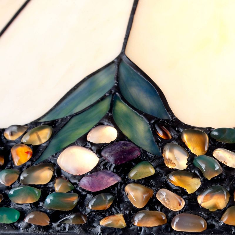 Robert Louis Tiffany Bronze Plug In Swag Pendant Chandelier 20 3/4" Wide River Stone Art Glass Fixture Dining Room House Kitchen