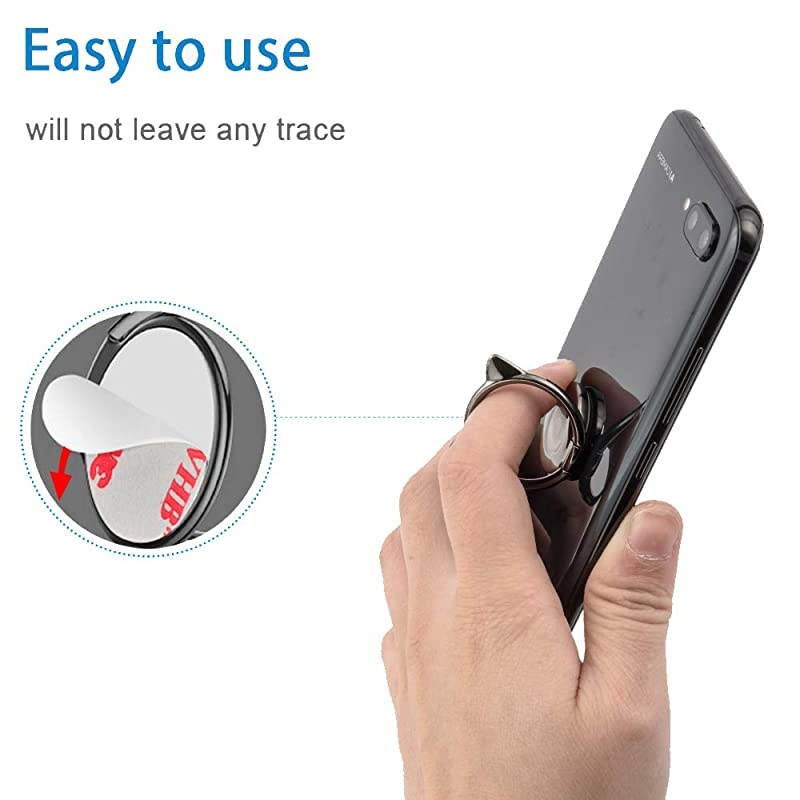 Phone Ring Cat Attachable Kickstand Ultra Thin Cute 360 Degree Smartphone Finger Grip Ring Holder Stand Compatible for Phone X XS XR XS Max 8 7 Plus 7 6S Plus 6 S9 S10 Black