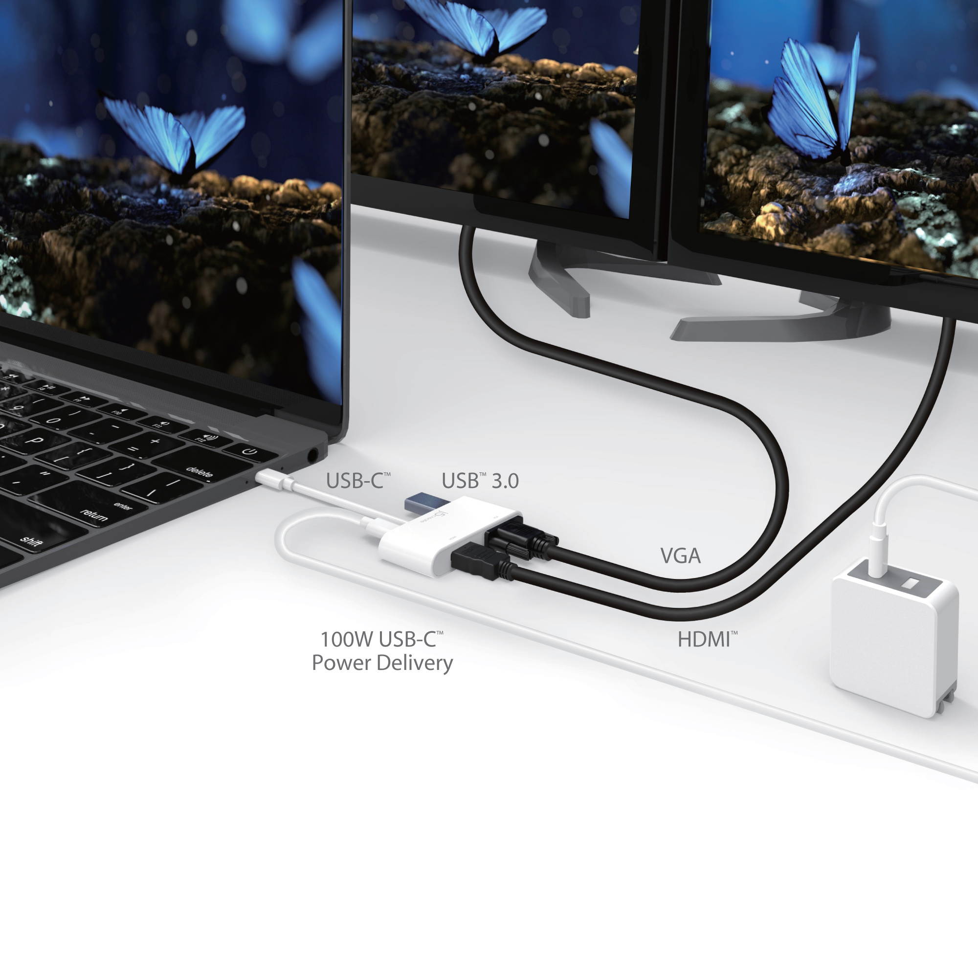 j5create USB-C to HDMI & VGA Adapter with USB 3.0/Power Delivery