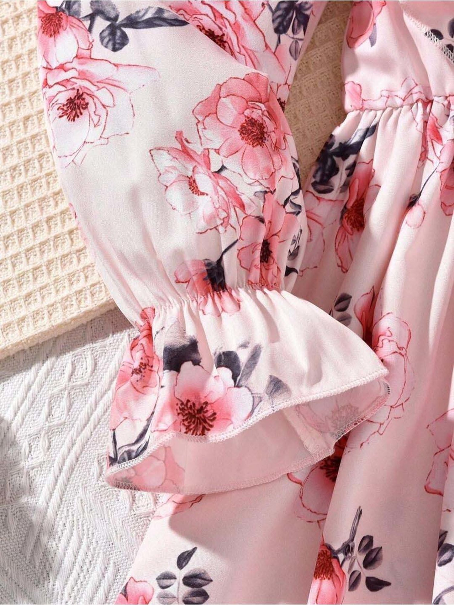 Bolly Lounge Girls Soft Pink Floral Full Sleeves Dress